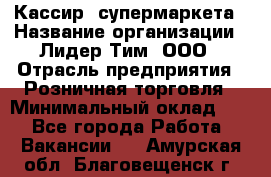 Кассир  супермаркета › Название организации ­ Лидер Тим, ООО › Отрасль предприятия ­ Розничная торговля › Минимальный оклад ­ 1 - Все города Работа » Вакансии   . Амурская обл.,Благовещенск г.